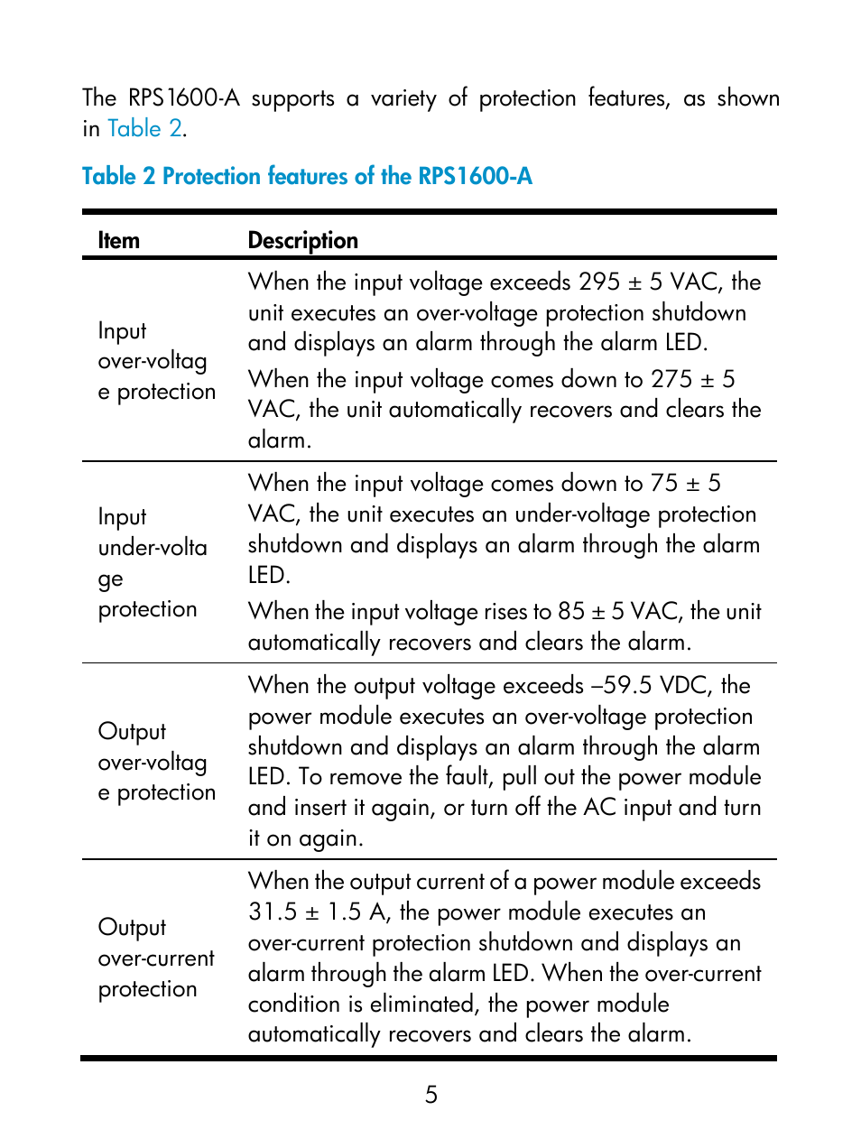 Table 2 | H3C Technologies H3C S5800 Series Switches User Manual | Page 9 / 27