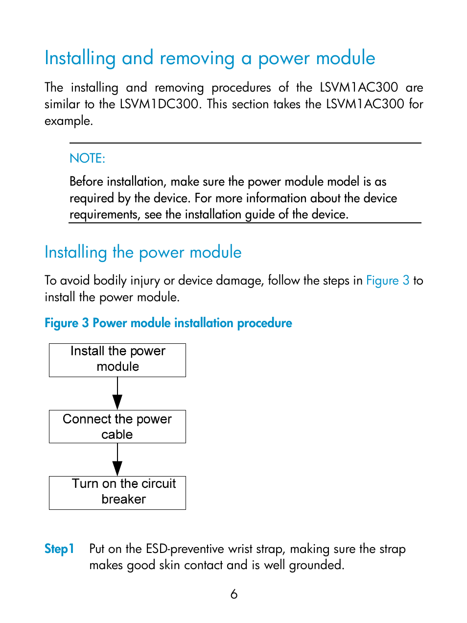 Installing and removing a power module, Installing the power module | H3C Technologies H3C S5800 Series Switches User Manual | Page 11 / 18