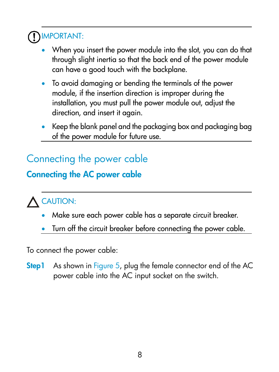 Connecting the power cable, Connecting the ac power cable | H3C Technologies H3C S5800 Series Switches User Manual | Page 13 / 18