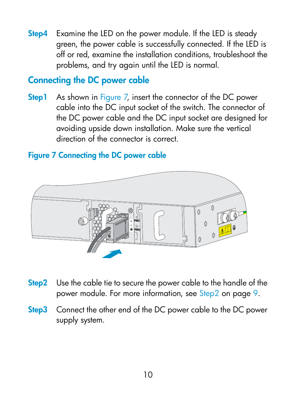 Connecting the dc power cable | H3C Technologies H3C S5800 Series Switches User Manual | Page 15 / 18