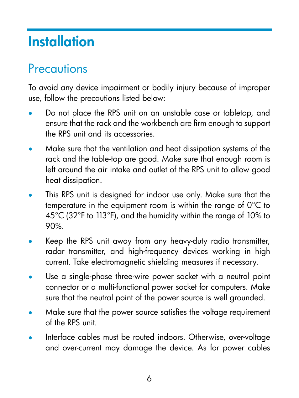 Installation, Precautions | H3C Technologies H3C S5800 Series Switches User Manual | Page 10 / 17