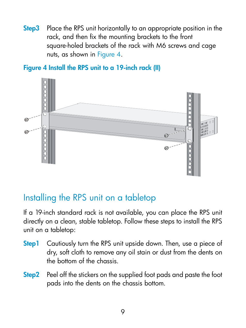 Installing the rps unit on a tabletop | H3C Technologies H3C S5800 Series Switches User Manual | Page 13 / 17