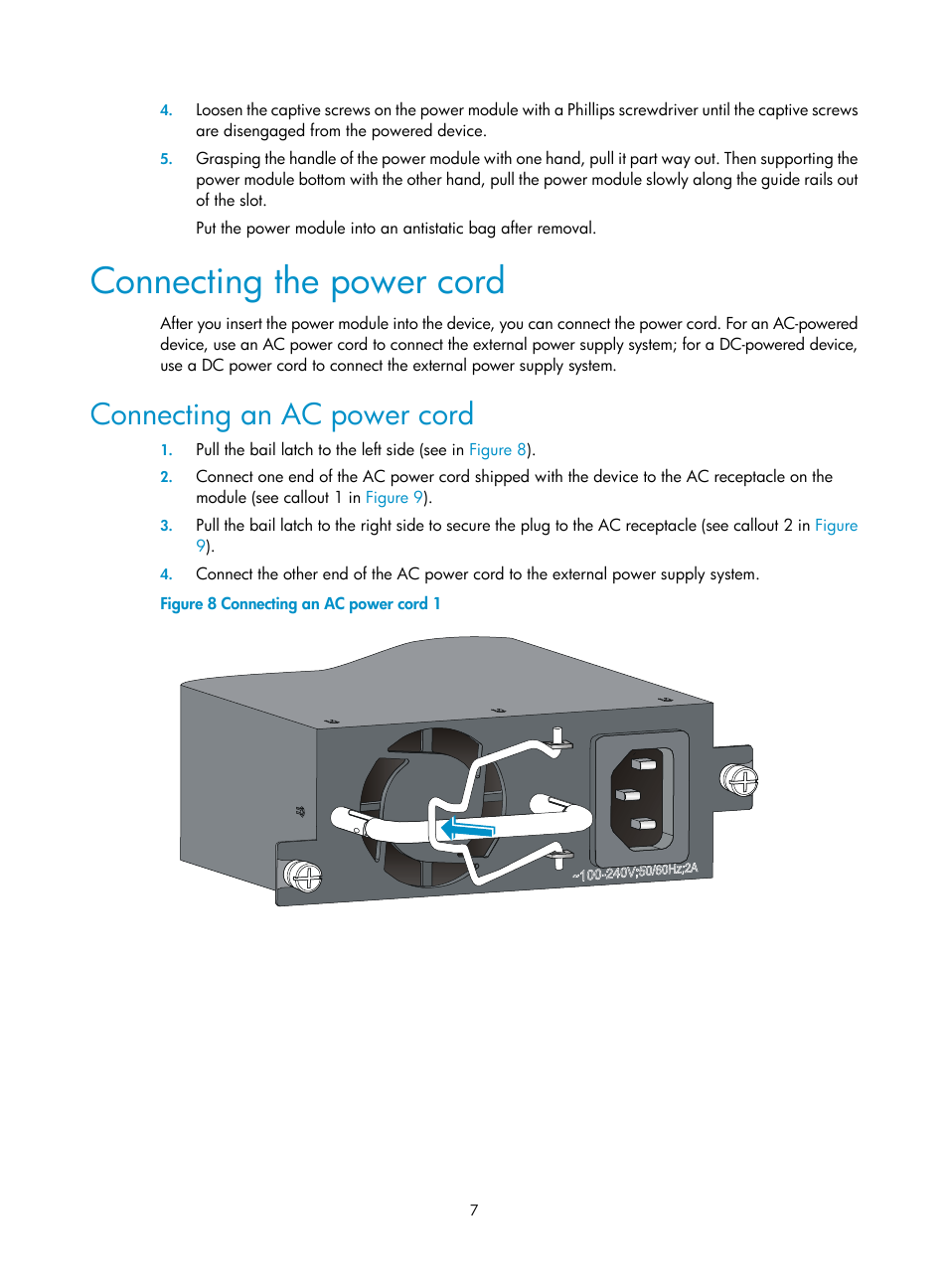 Connecting the power cord, Connecting an ac power cord | H3C Technologies H3C S5800 Series Switches User Manual | Page 12 / 13