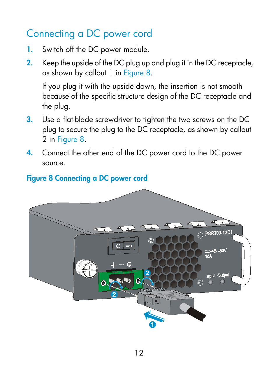 Connecting a dc power cord | H3C Technologies H3C S5800 Series Switches User Manual | Page 16 / 16