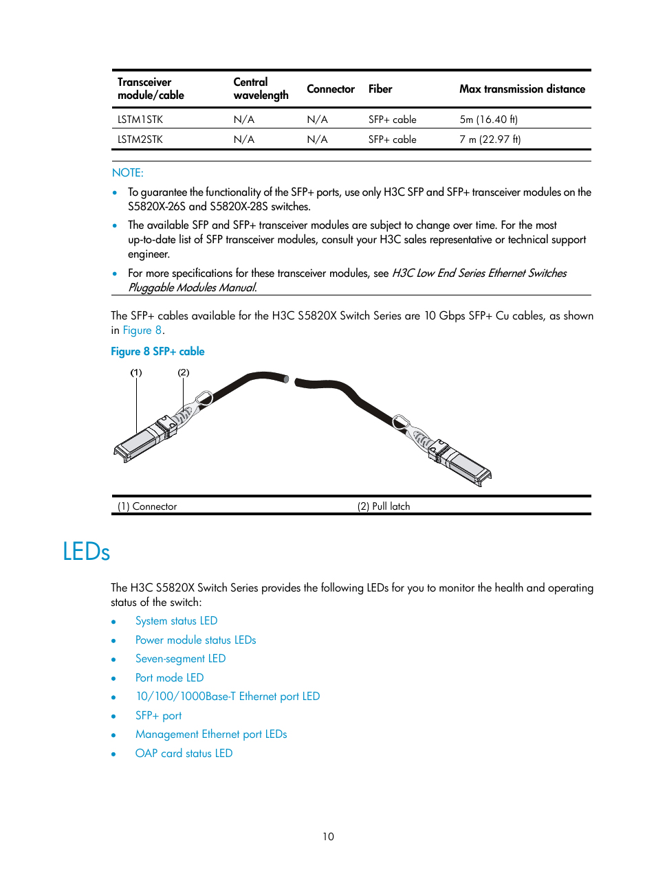 Leds | H3C Technologies H3C S5820X Series Switches User Manual | Page 20 / 85