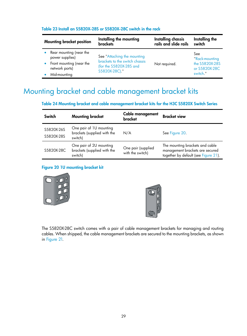 Mounting bracket and cable management bracket kits | H3C Technologies H3C S5820X Series Switches User Manual | Page 39 / 85