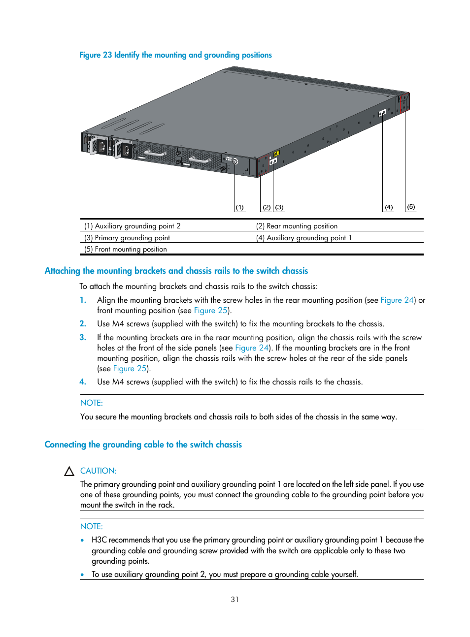 Attaching the, Mounting brackets and, Chassis rails to the switch | Chassis, Attaching the mounting, Brackets and chassis rails to the, Switch chassis | H3C Technologies H3C S5820X Series Switches User Manual | Page 41 / 85