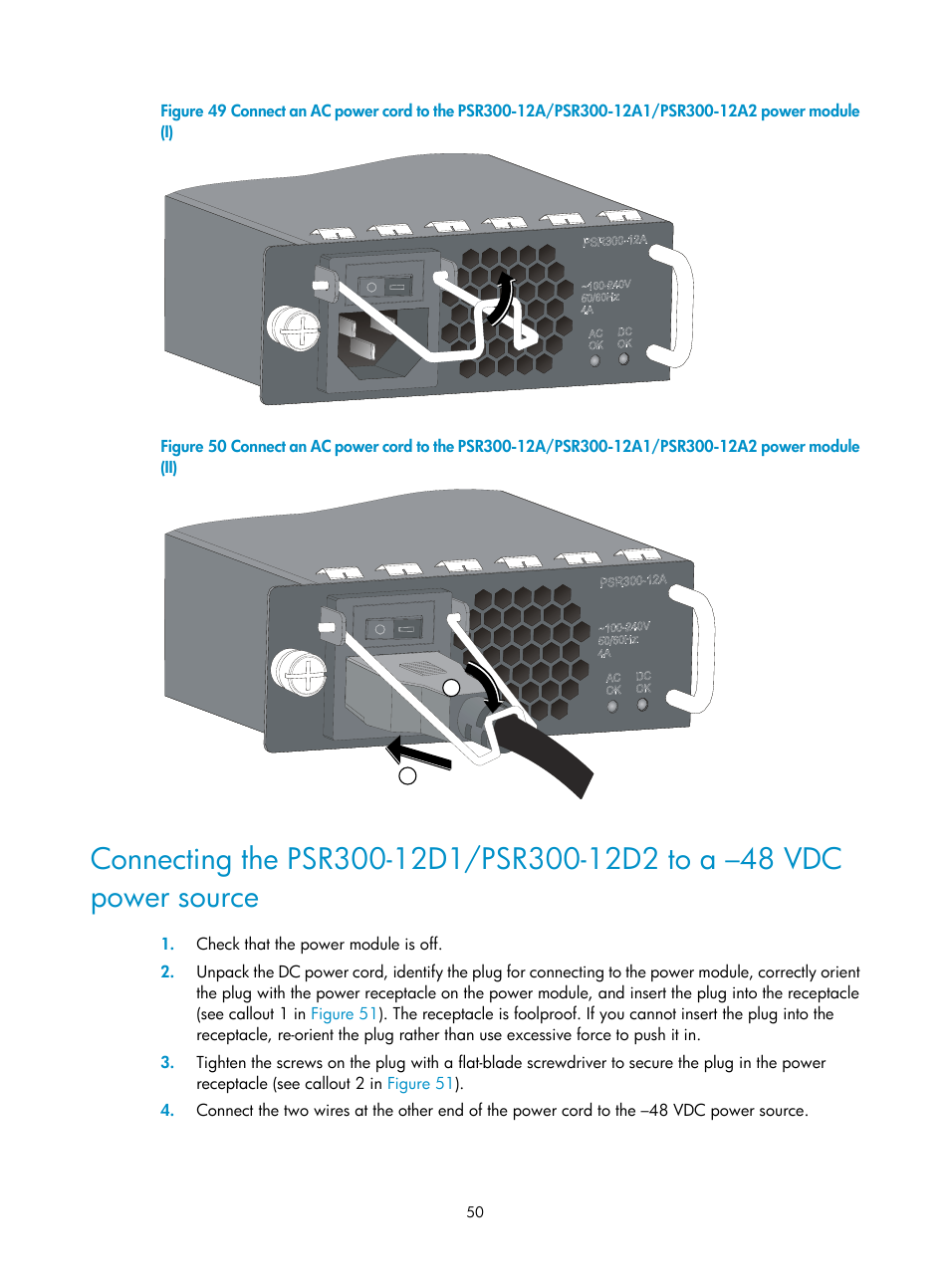 Figure 49, Figure 50, Callout 2 in | H3C Technologies H3C S5820X Series Switches User Manual | Page 60 / 85