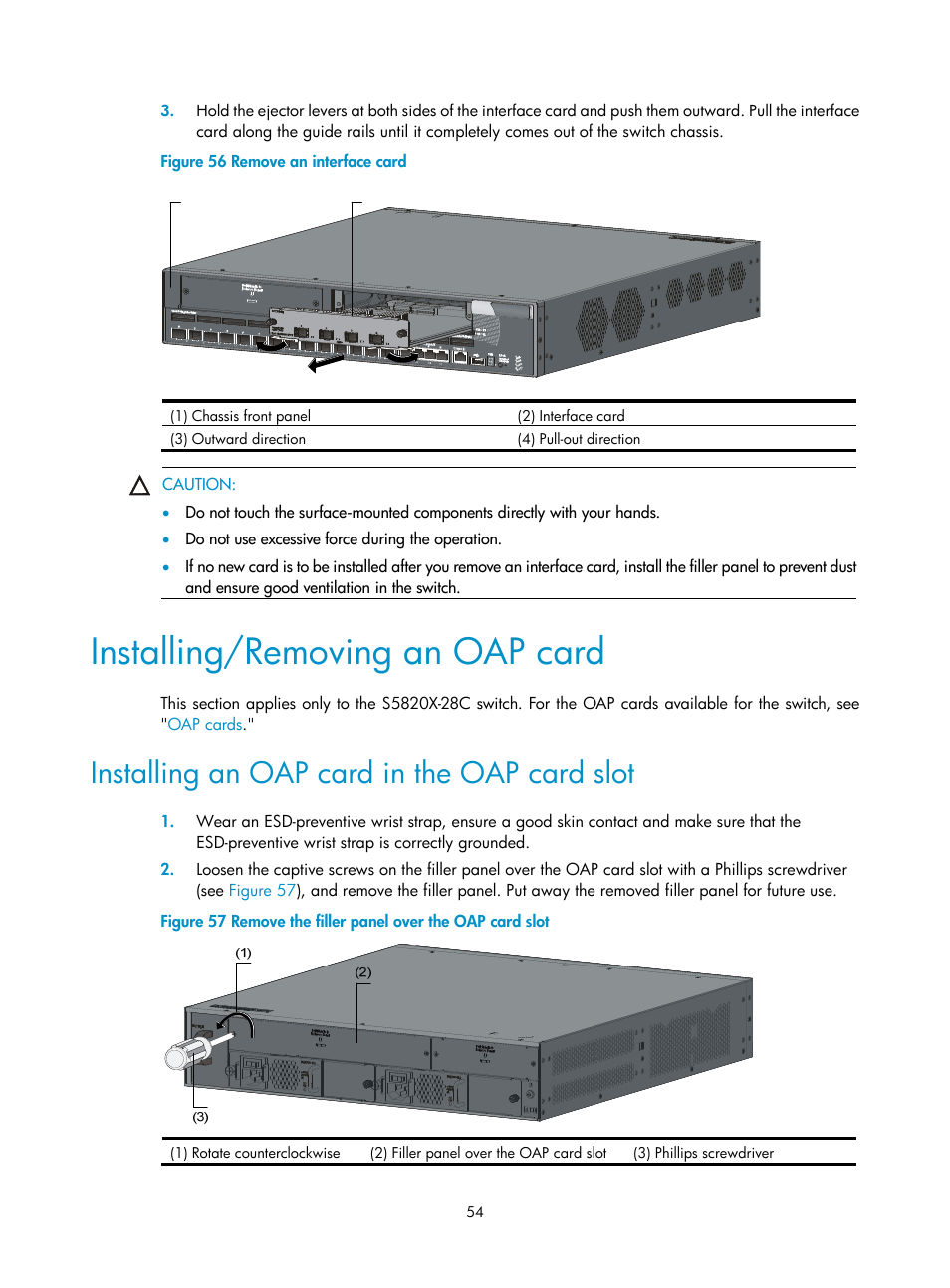 Installing/removing an oap card, Installing an oap card in the oap card slot | H3C Technologies H3C S5820X Series Switches User Manual | Page 64 / 85