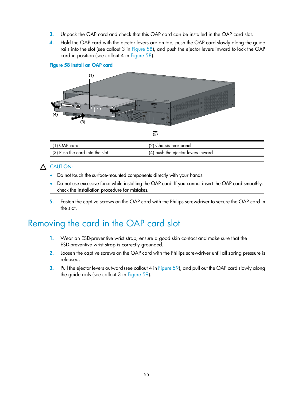 Removing the card in the oap card slot | H3C Technologies H3C S5820X Series Switches User Manual | Page 65 / 85