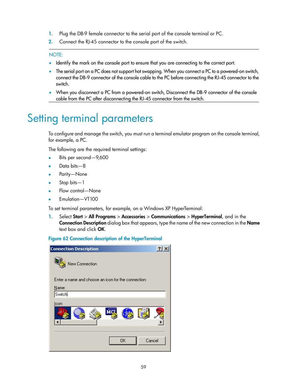 Setting terminal parameters | H3C Technologies H3C S5820X Series Switches User Manual | Page 69 / 85