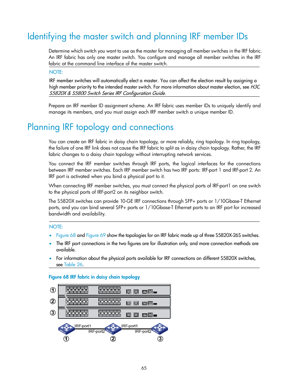 Planning irf topology and connections | H3C Technologies H3C S5820X Series Switches User Manual | Page 75 / 85