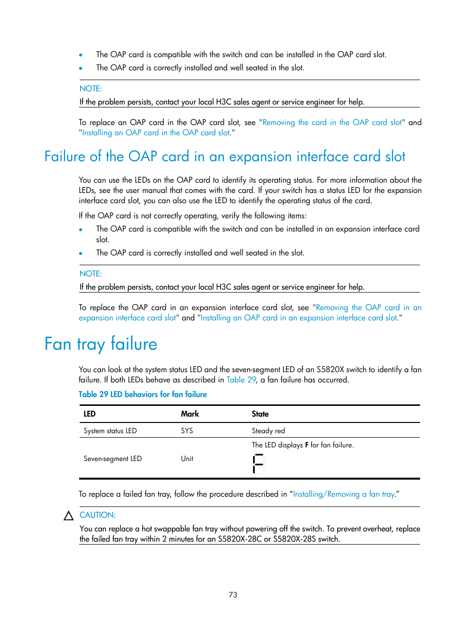 Fan tray failure | H3C Technologies H3C S5820X Series Switches User Manual | Page 83 / 85