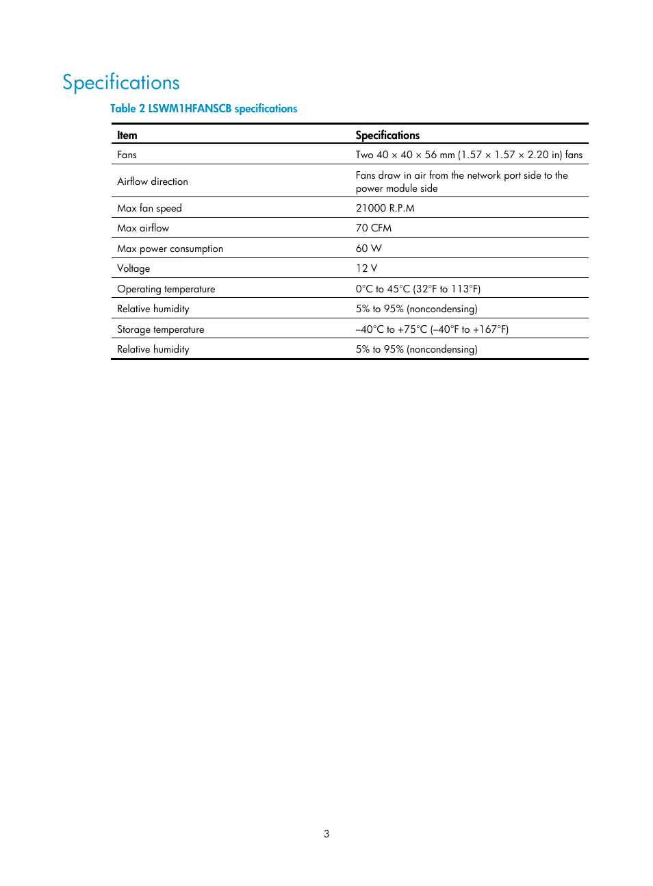 Specifications | H3C Technologies H3C S5820V2 Series Switches User Manual | Page 7 / 10