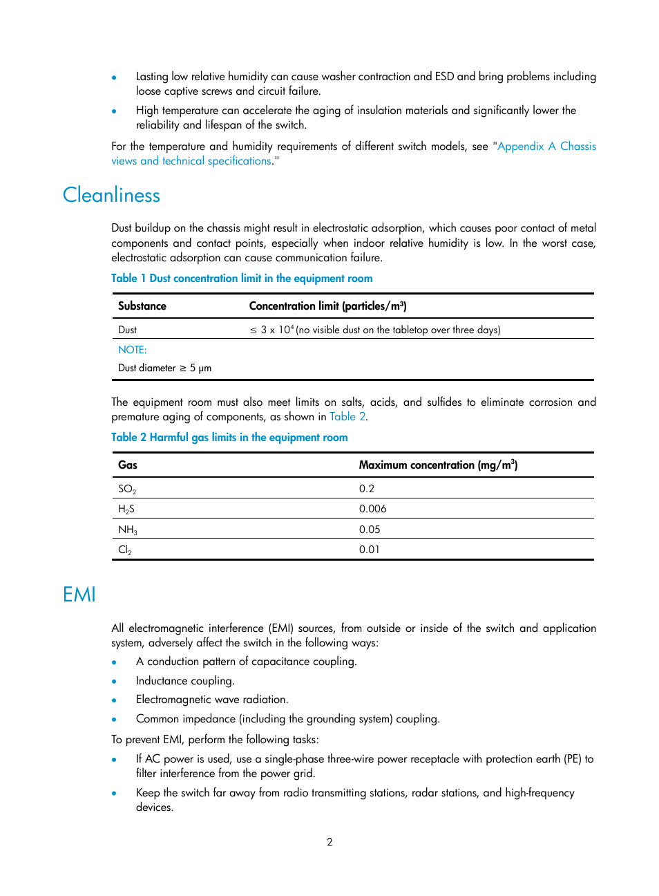 Cleanliness | H3C Technologies H3C S5820V2 Series Switches User Manual | Page 10 / 67