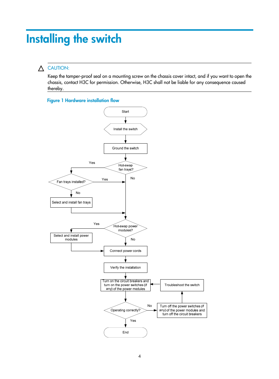 Installing the switch | H3C Technologies H3C S5820V2 Series Switches User Manual | Page 12 / 67