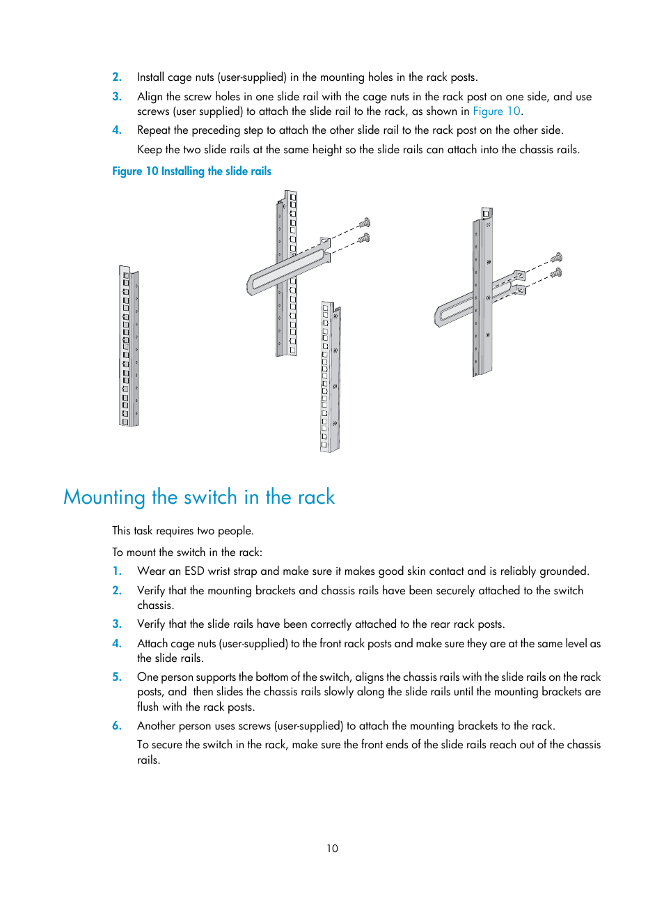 Mounting the switch in the rack | H3C Technologies H3C S5820V2 Series Switches User Manual | Page 18 / 67