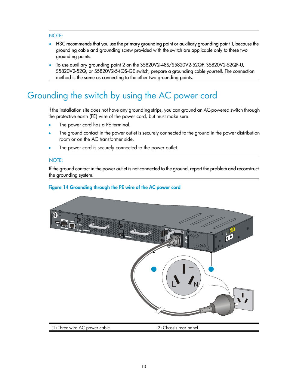 Grounding the switch by using the ac power cord | H3C Technologies H3C S5820V2 Series Switches User Manual | Page 21 / 67