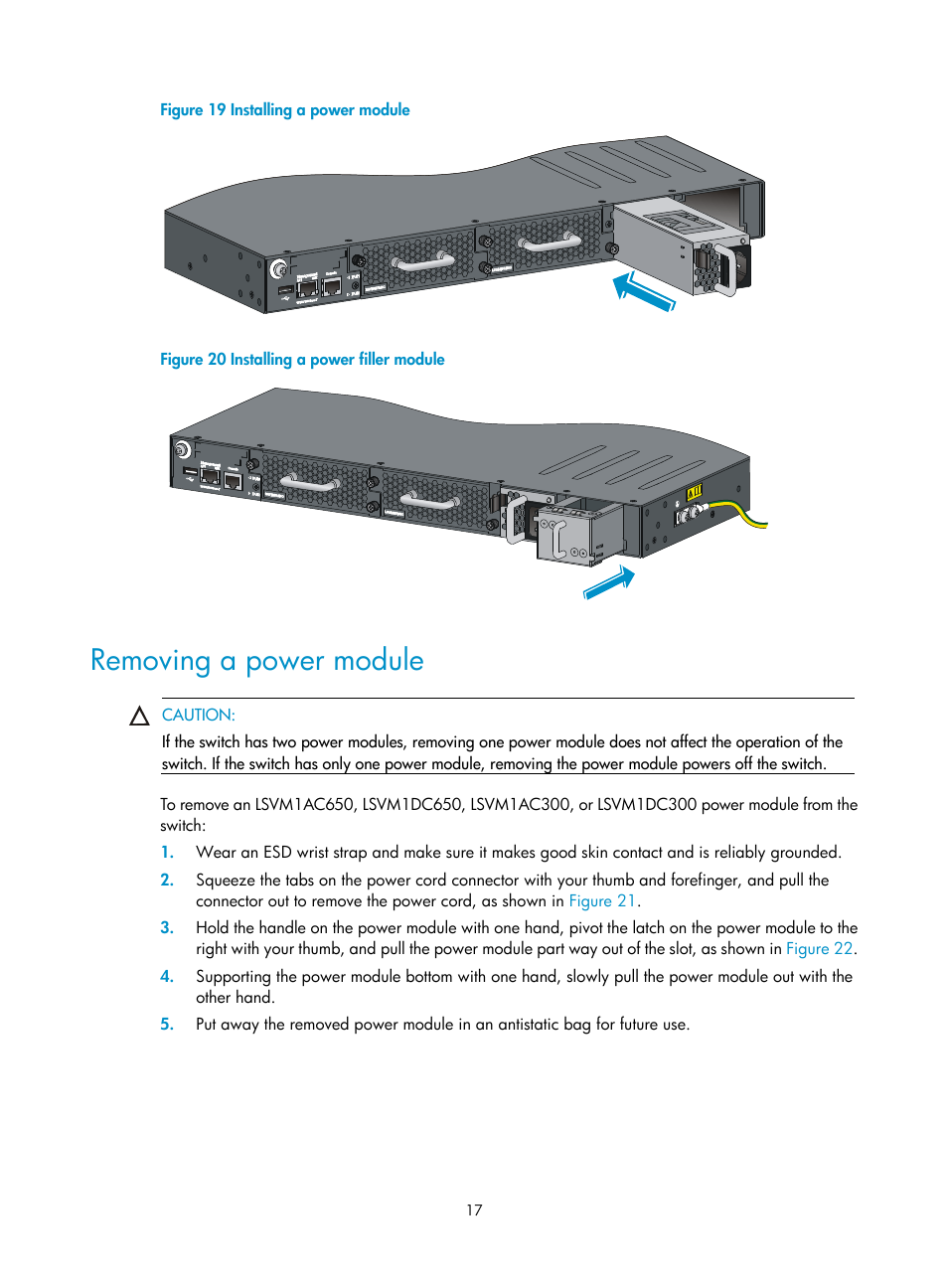 Removing a power module, Figure 19, Grasp the handle | H3C Technologies H3C S5820V2 Series Switches User Manual | Page 25 / 67