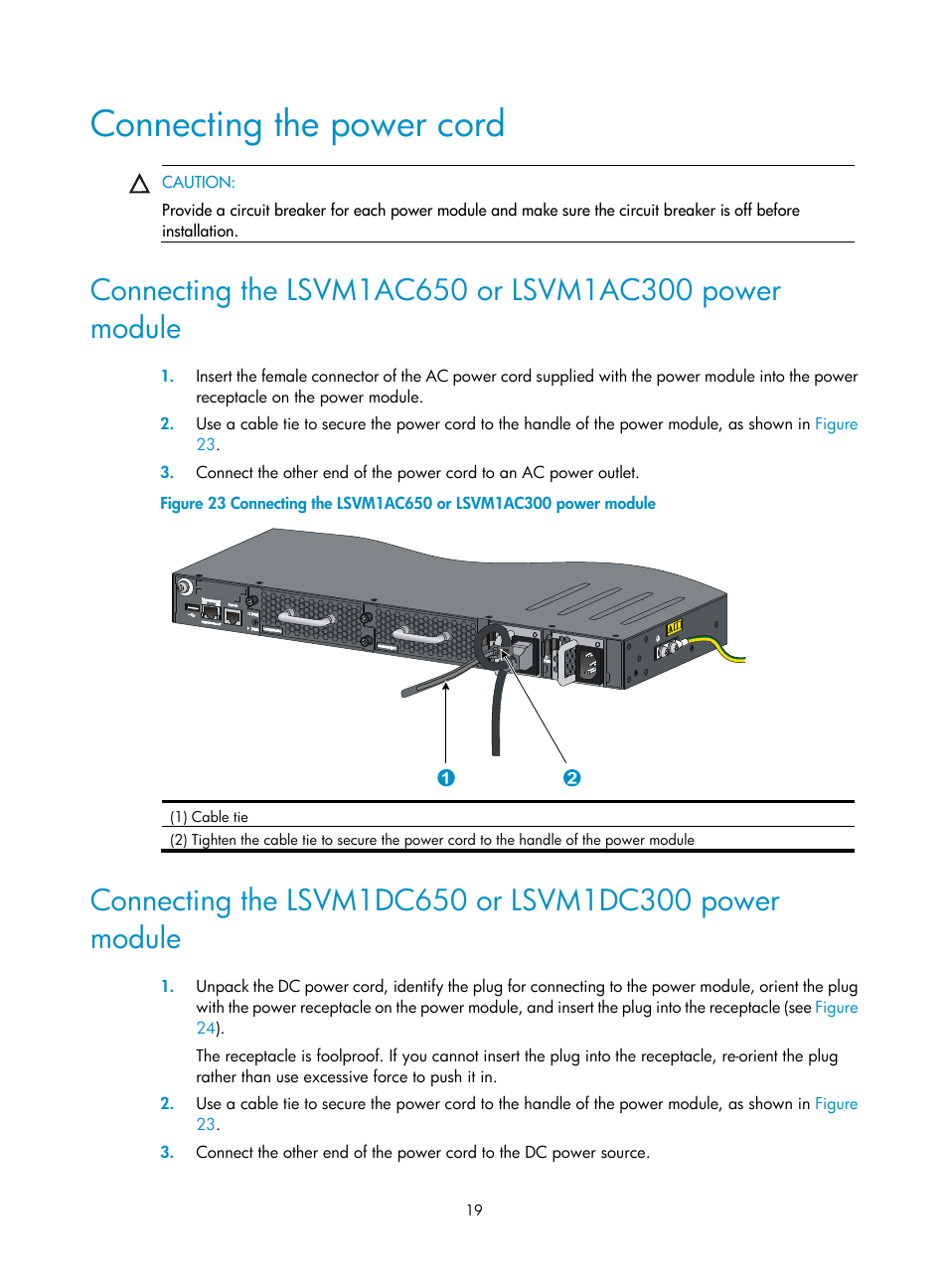 Connecting the power cord | H3C Technologies H3C S5820V2 Series Switches User Manual | Page 27 / 67