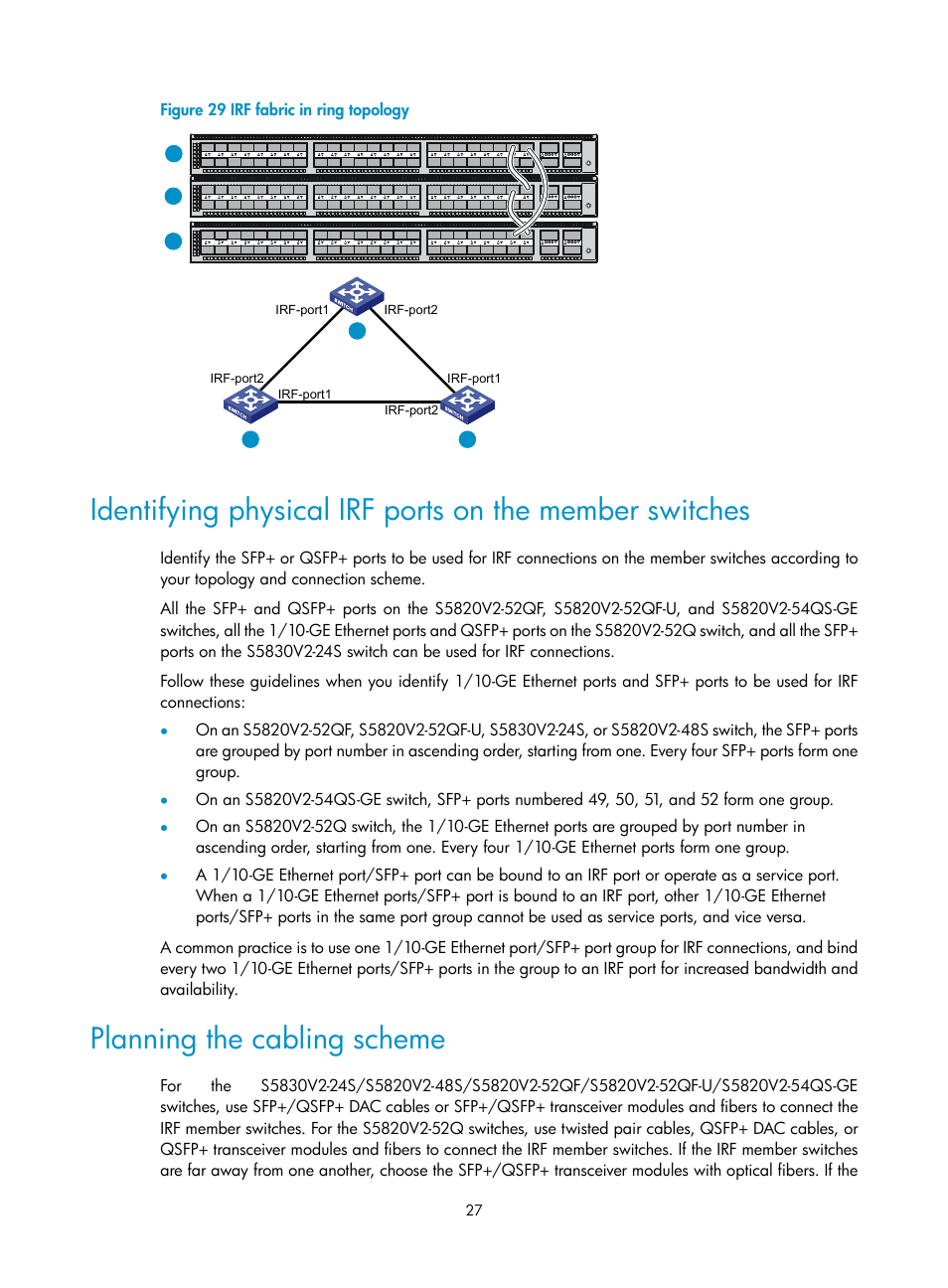 Planning the cabling scheme | H3C Technologies H3C S5820V2 Series Switches User Manual | Page 35 / 67