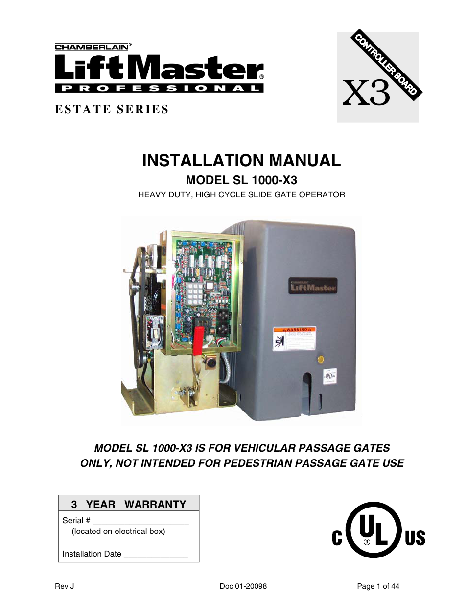 Chamberlain SL 1000-X3 User Manual | 44 pages