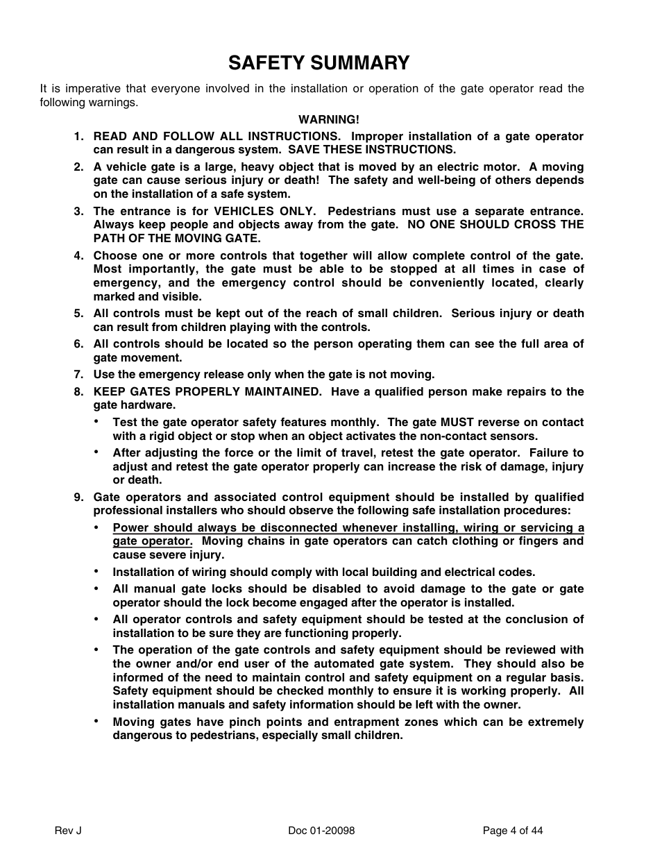 Safety summary | Chamberlain SL 1000-X3 User Manual | Page 4 / 44