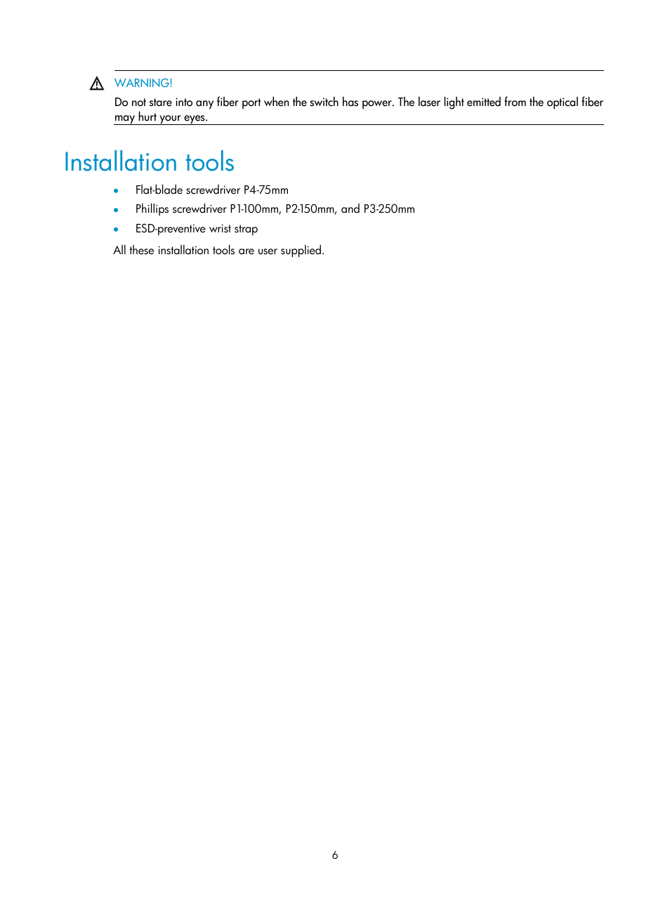 Installation tools | H3C Technologies H3C S5830 Series Switches User Manual | Page 12 / 65