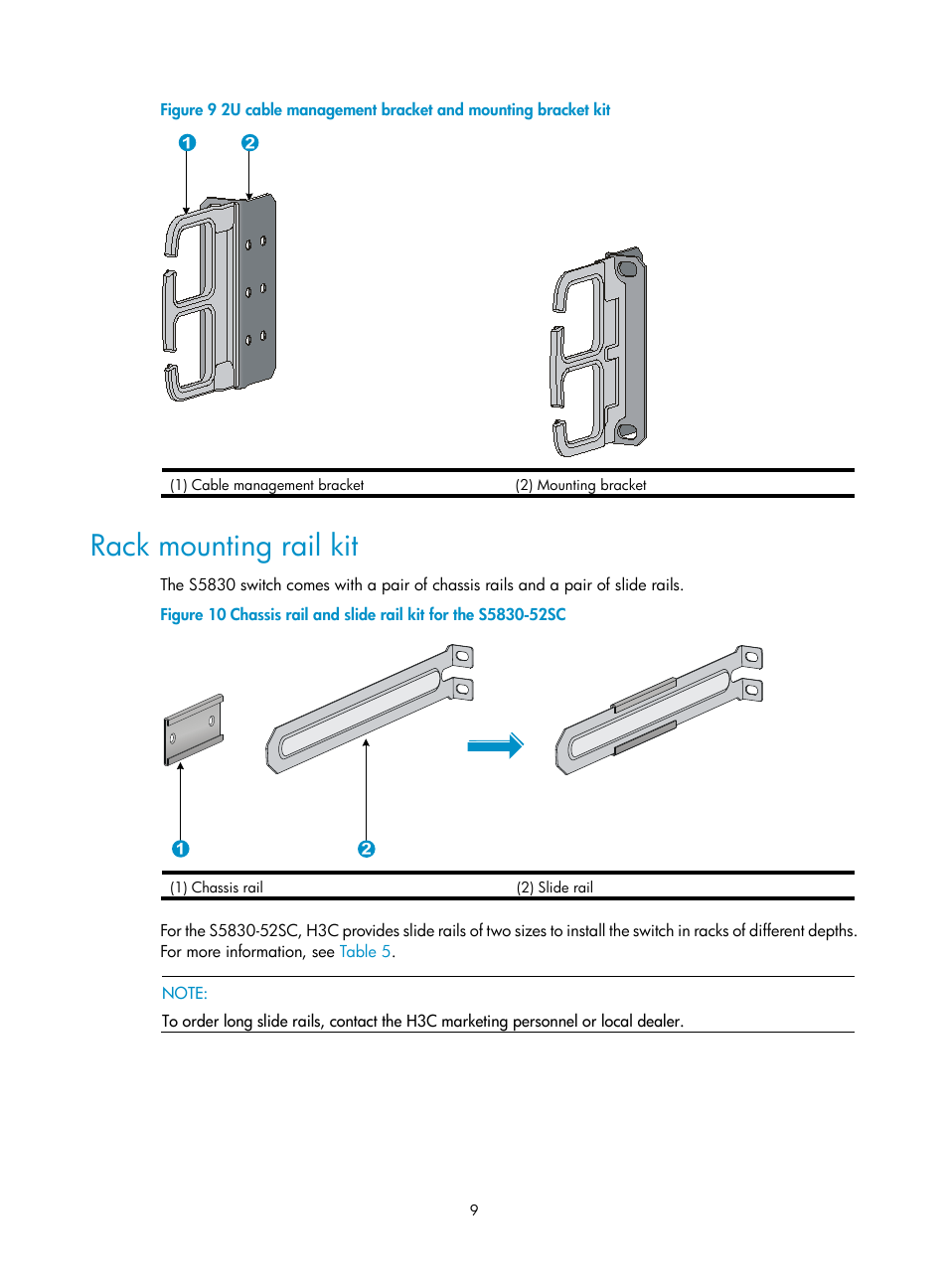 Rack mounting rail kit, Figure 9 | H3C Technologies H3C S5830 Series Switches User Manual | Page 15 / 65