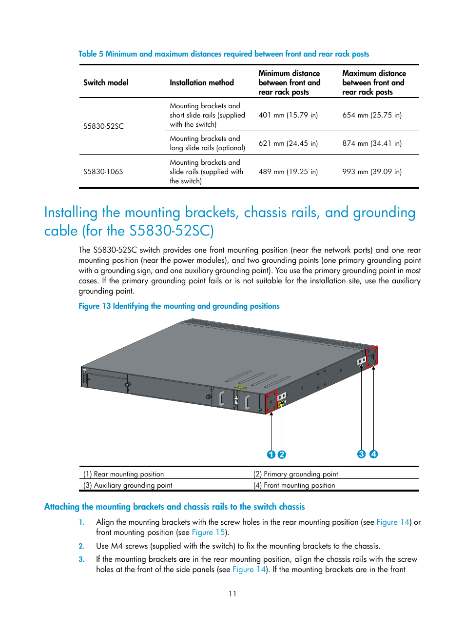 Installing the mounting brackets, Table 5 | H3C Technologies H3C S5830 Series Switches User Manual | Page 17 / 65