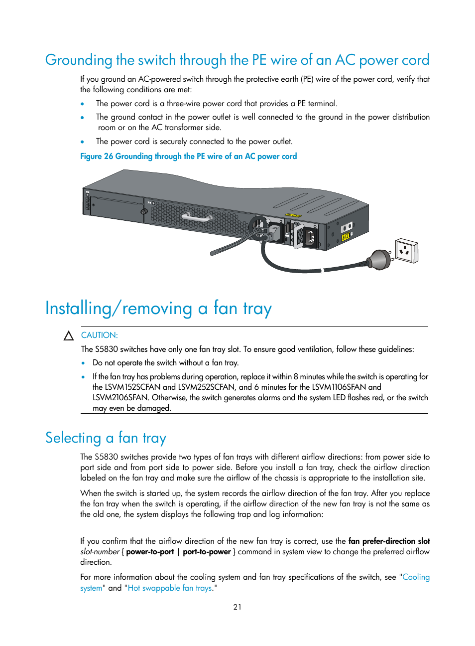 Installing/removing a fan tray, Selecting a fan tray | H3C Technologies H3C S5830 Series Switches User Manual | Page 27 / 65