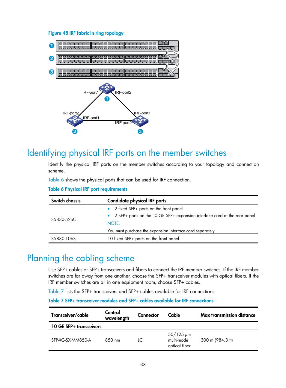 Planning the cabling scheme | H3C Technologies H3C S5830 Series Switches User Manual | Page 44 / 65