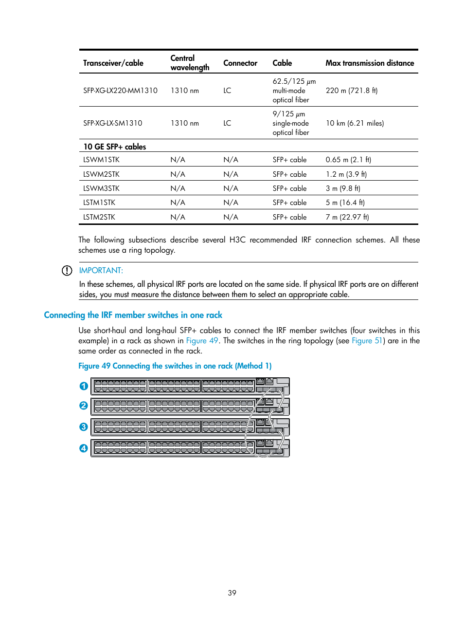 Connecting the irf member switches in one rack | H3C Technologies H3C S5830 Series Switches User Manual | Page 45 / 65