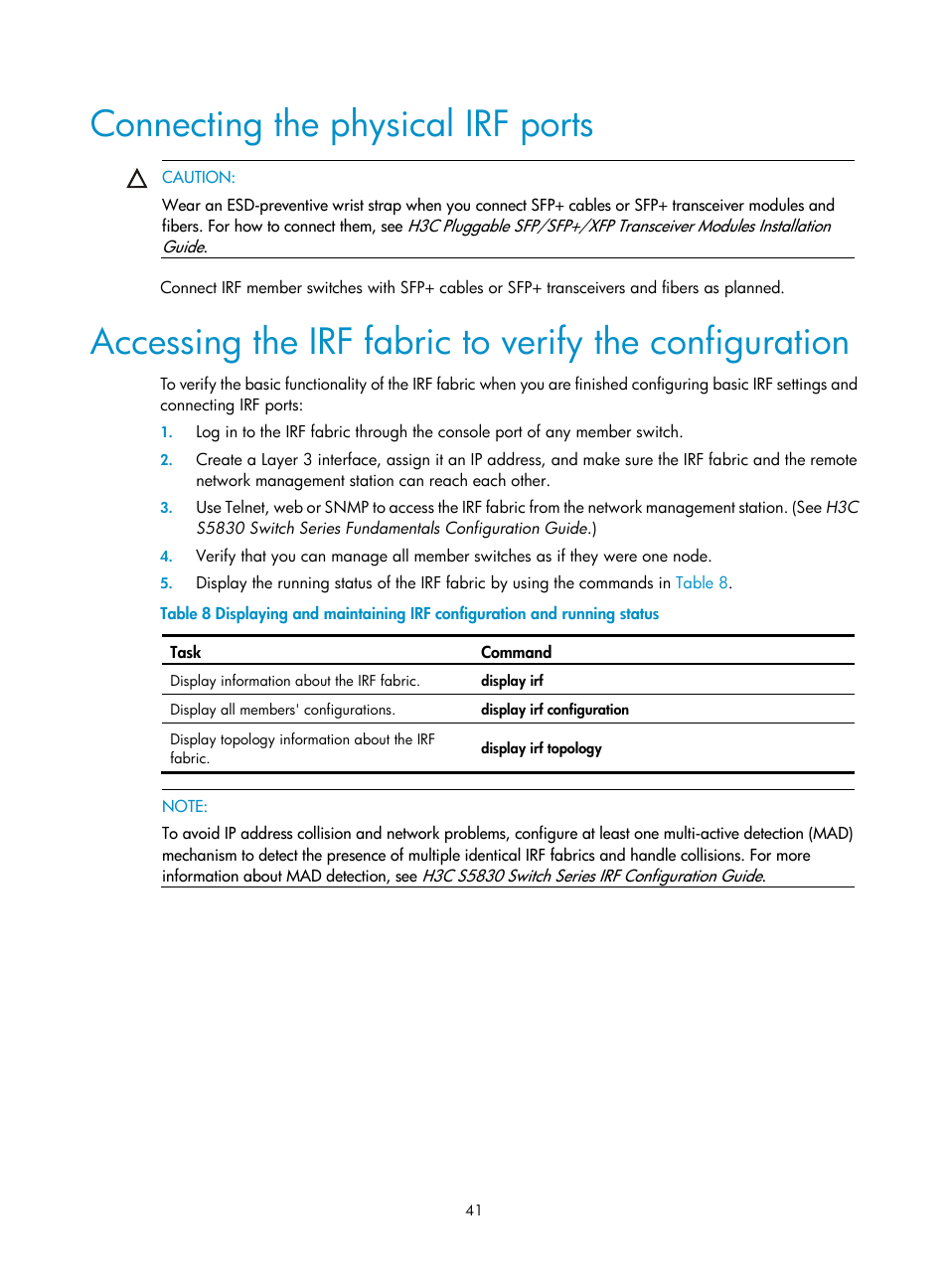 Connecting the physical irf ports | H3C Technologies H3C S5830 Series Switches User Manual | Page 47 / 65