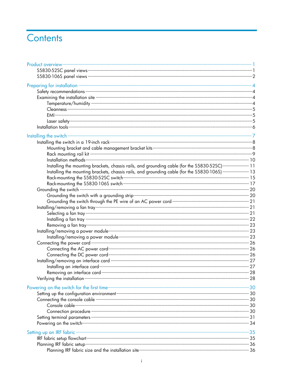 H3C Technologies H3C S5830 Series Switches User Manual | Page 5 / 65