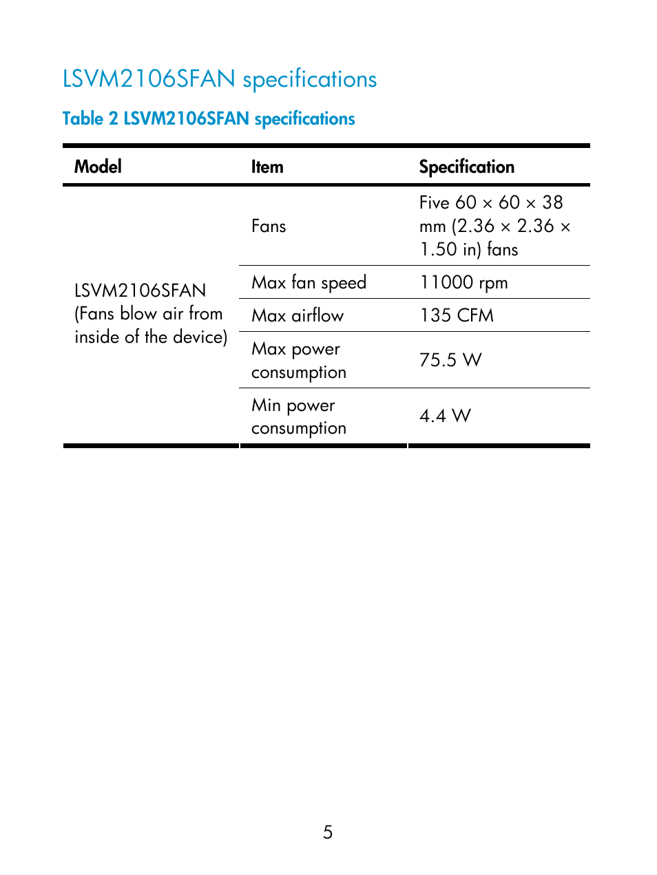 Lsvm2106sfan specifications | H3C Technologies H3C S5830 Series Switches User Manual | Page 10 / 15