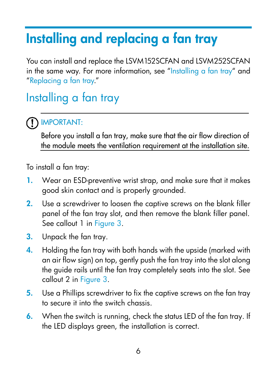 Installing and replacing a fan tray, Installing a fan tray | H3C Technologies H3C S5830 Series Switches User Manual | Page 11 / 14