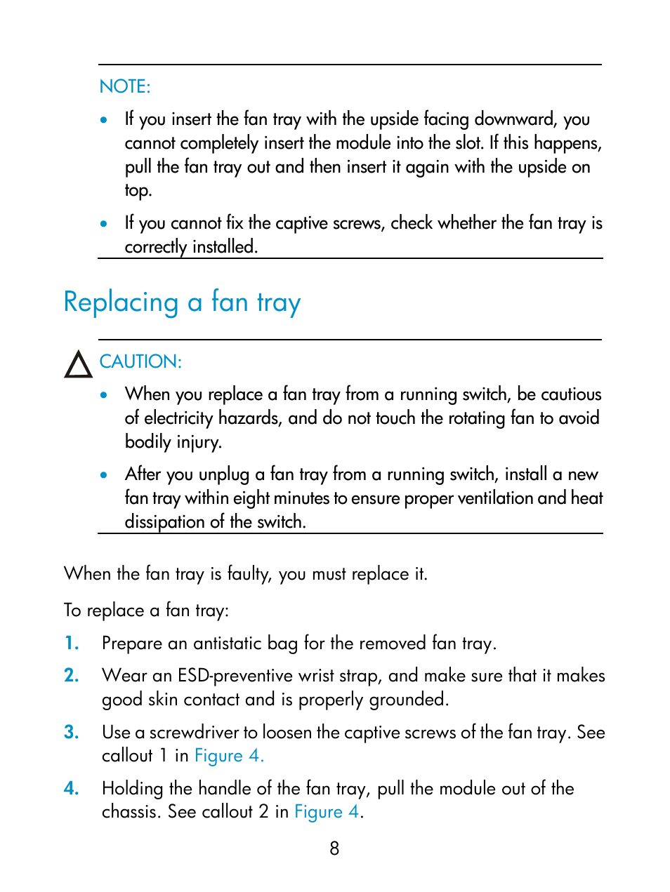 Replacing a fan tray | H3C Technologies H3C S5830 Series Switches User Manual | Page 13 / 14