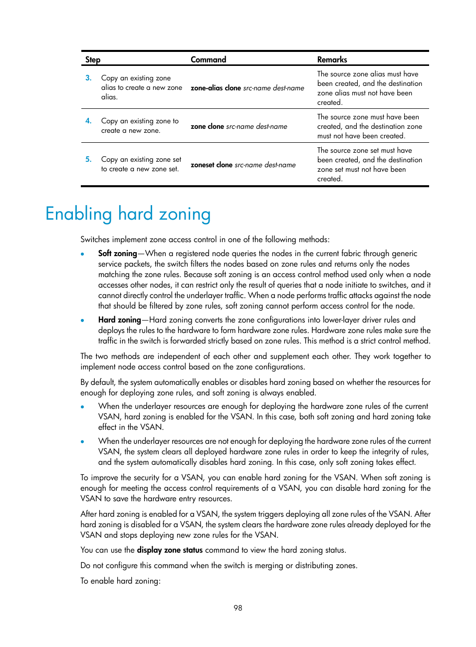 Enabling hard zoning | H3C Technologies H3C S5830V2 Series Switches User Manual | Page 109 / 235