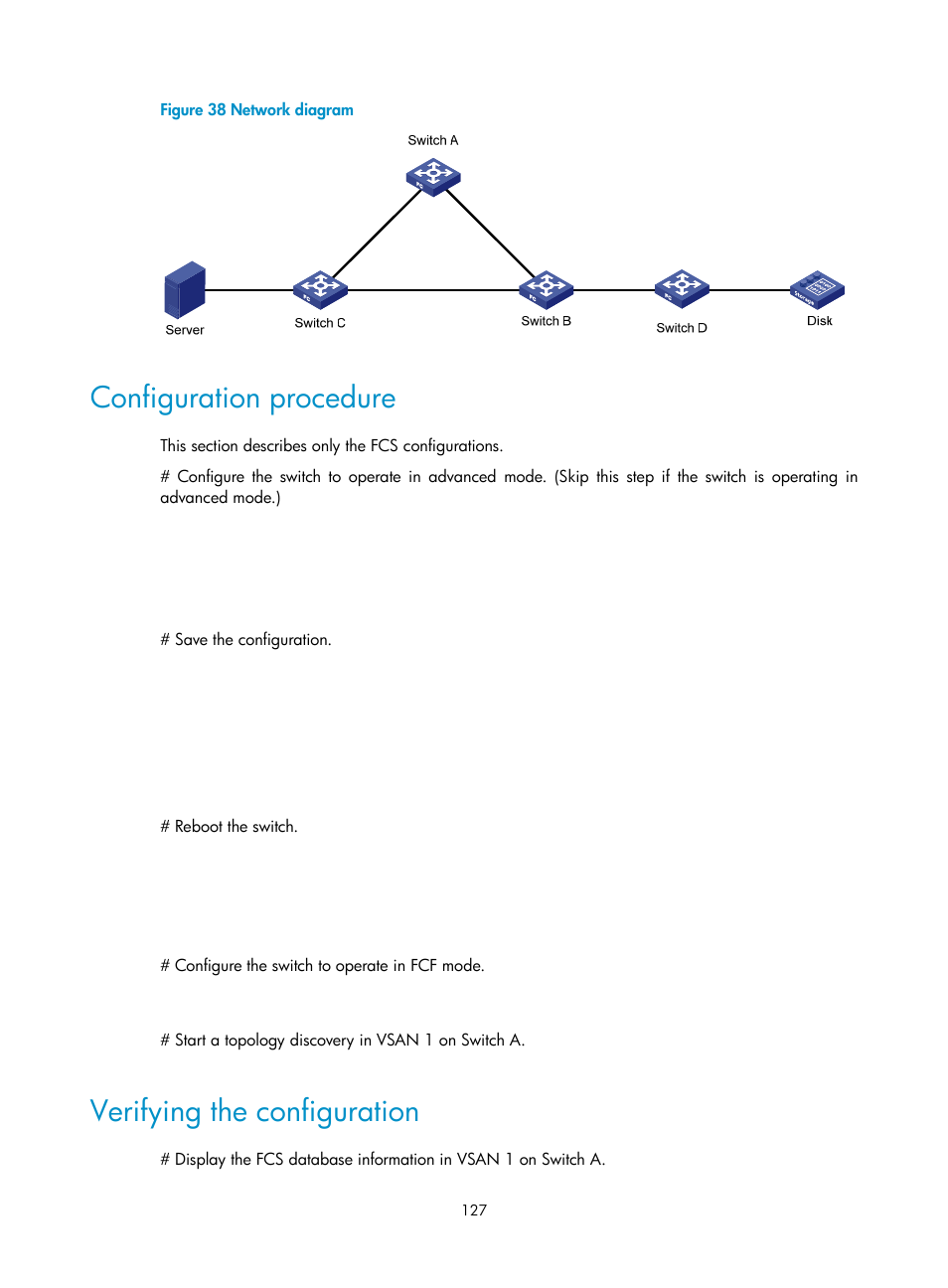 Configuration procedure, Verifying the configuration | H3C Technologies H3C S5830V2 Series Switches User Manual | Page 138 / 235