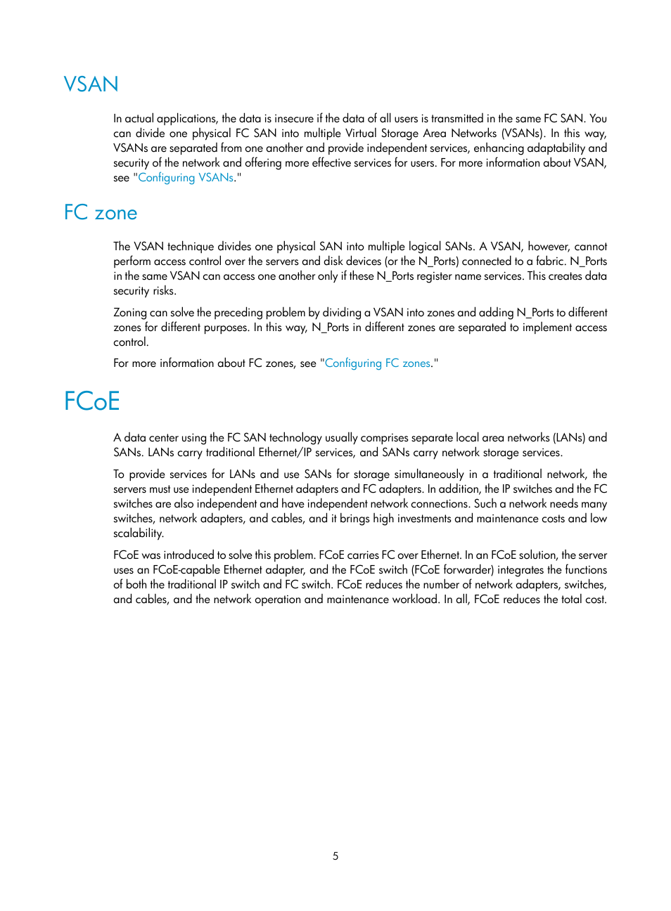 Vsan, Fc zone, Fcoe | H3C Technologies H3C S5830V2 Series Switches User Manual | Page 16 / 235