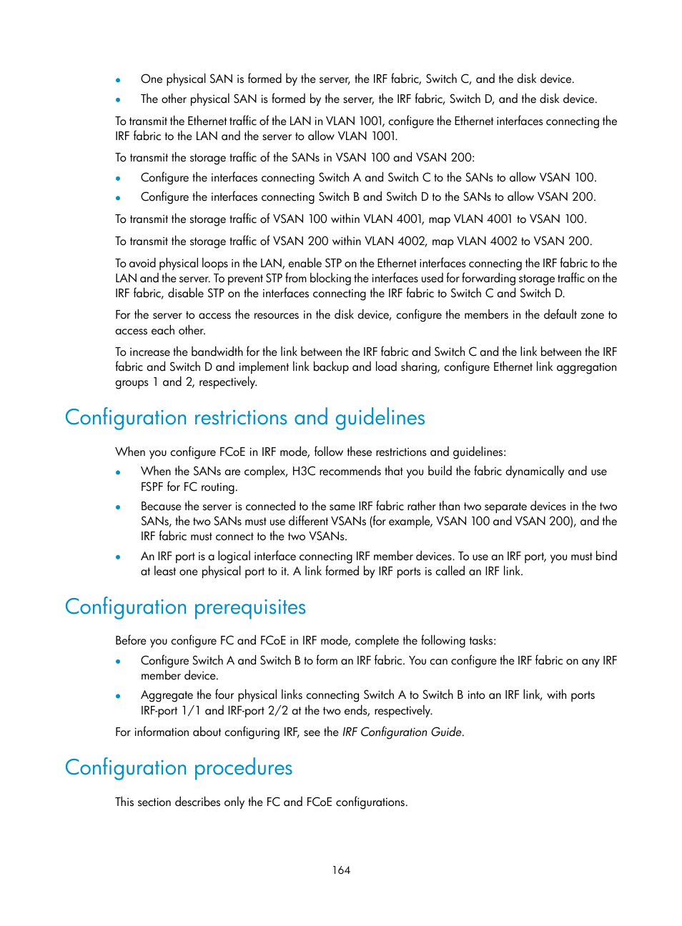 Configuration restrictions and guidelines, Configuration prerequisites, Configuration procedures | H3C Technologies H3C S5830V2 Series Switches User Manual | Page 175 / 235