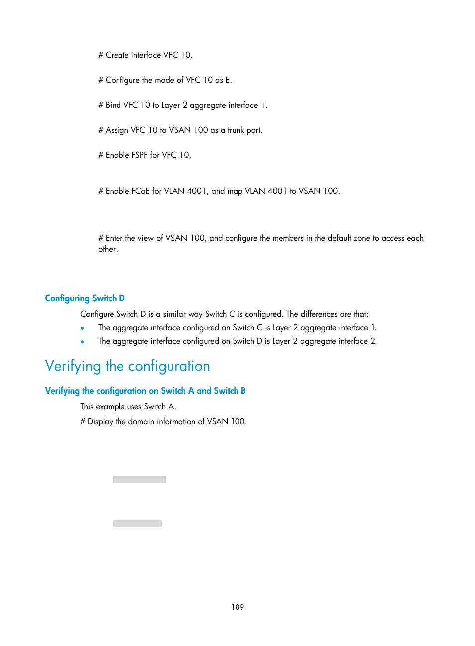 Configuring switch d, Verifying the configuration | H3C Technologies H3C S5830V2 Series Switches User Manual | Page 200 / 235