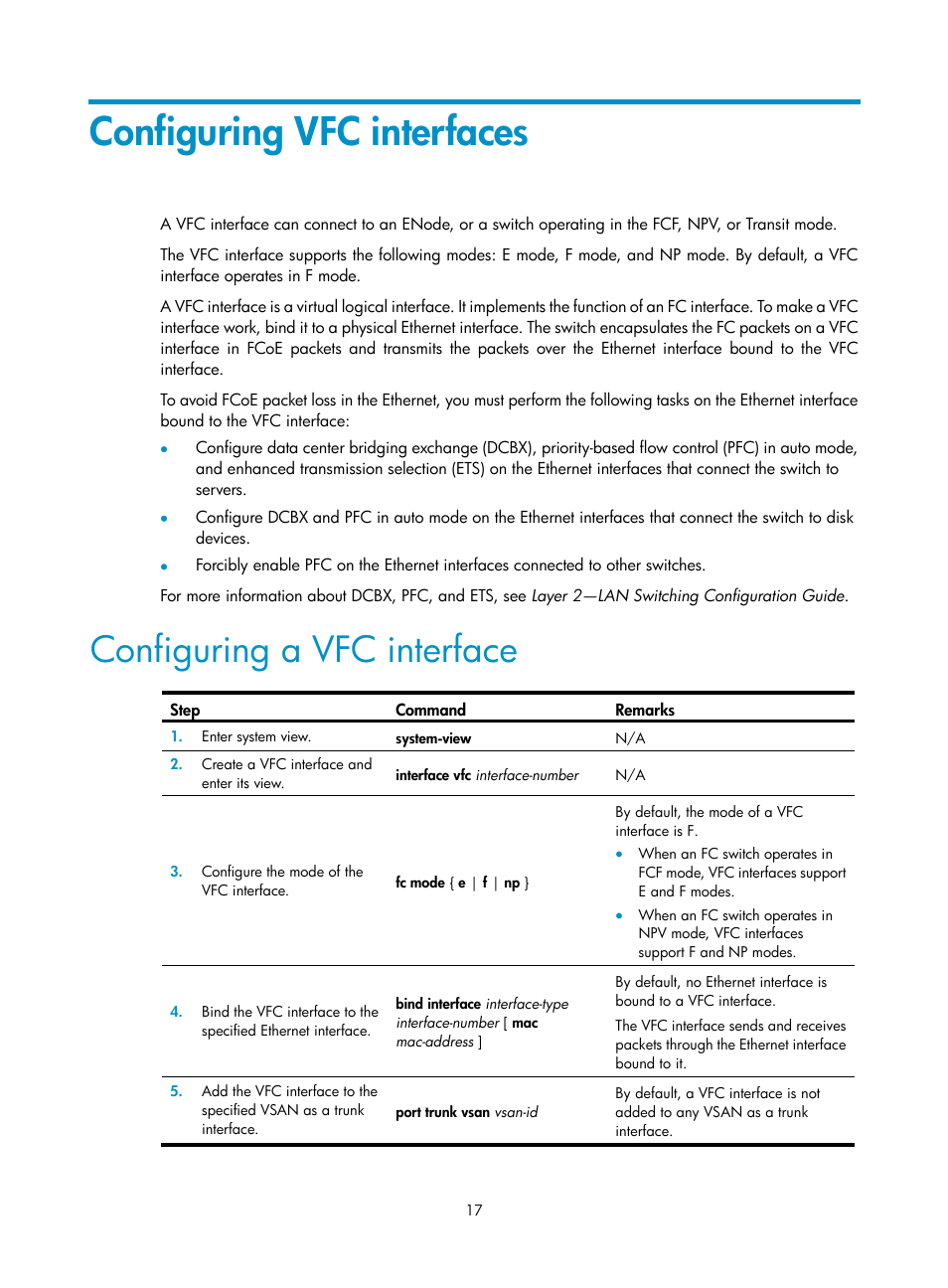 Configuring vfc interfaces, Configuring a vfc interface | H3C Technologies H3C S5830V2 Series Switches User Manual | Page 28 / 235