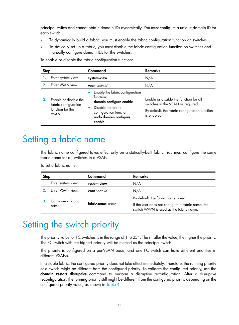 Setting a fabric name, Setting the switch priority | H3C Technologies H3C S5830V2 Series Switches User Manual | Page 55 / 235