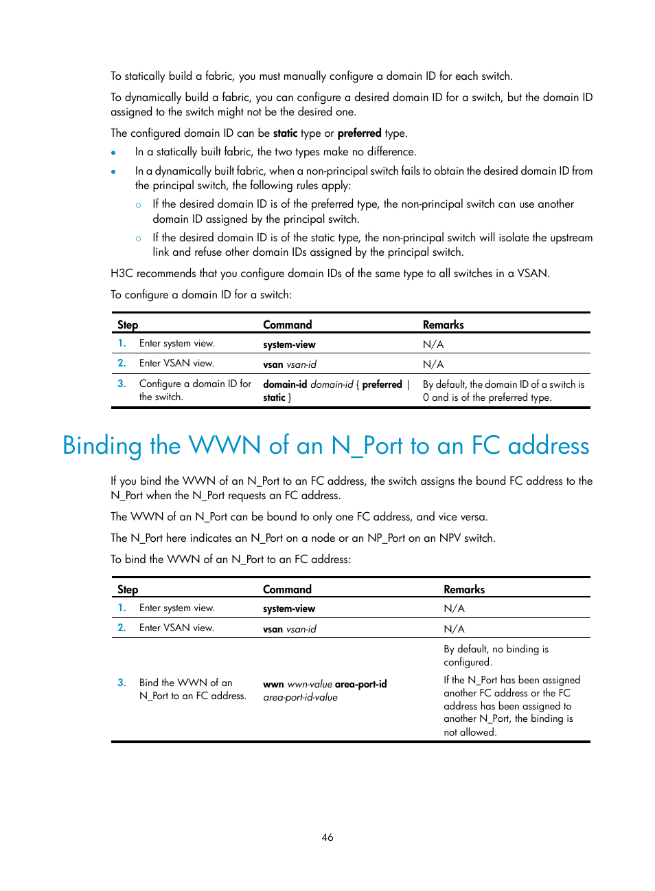 Binding the wwn of an n_port to an fc address | H3C Technologies H3C S5830V2 Series Switches User Manual | Page 57 / 235