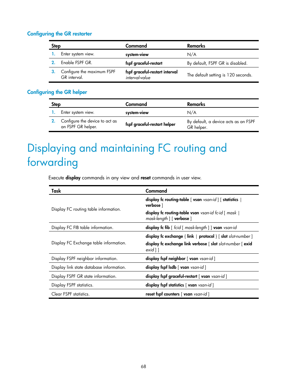 Configuring the gr restarter, Configuring the gr helper | H3C Technologies H3C S5830V2 Series Switches User Manual | Page 79 / 235