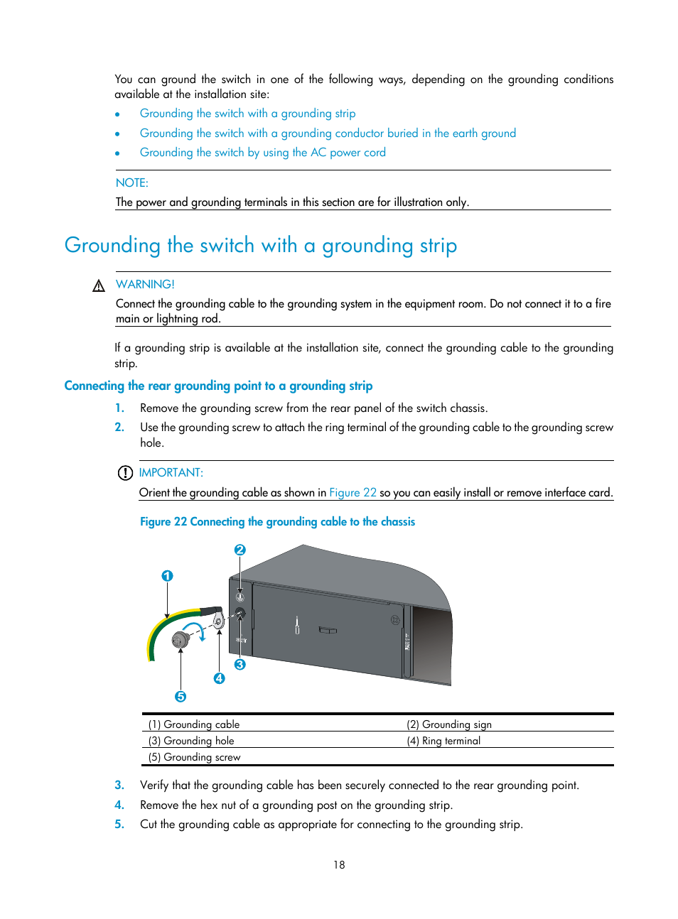 Grounding the switch with a grounding strip | H3C Technologies H3C S5560 Series Switches User Manual | Page 27 / 101