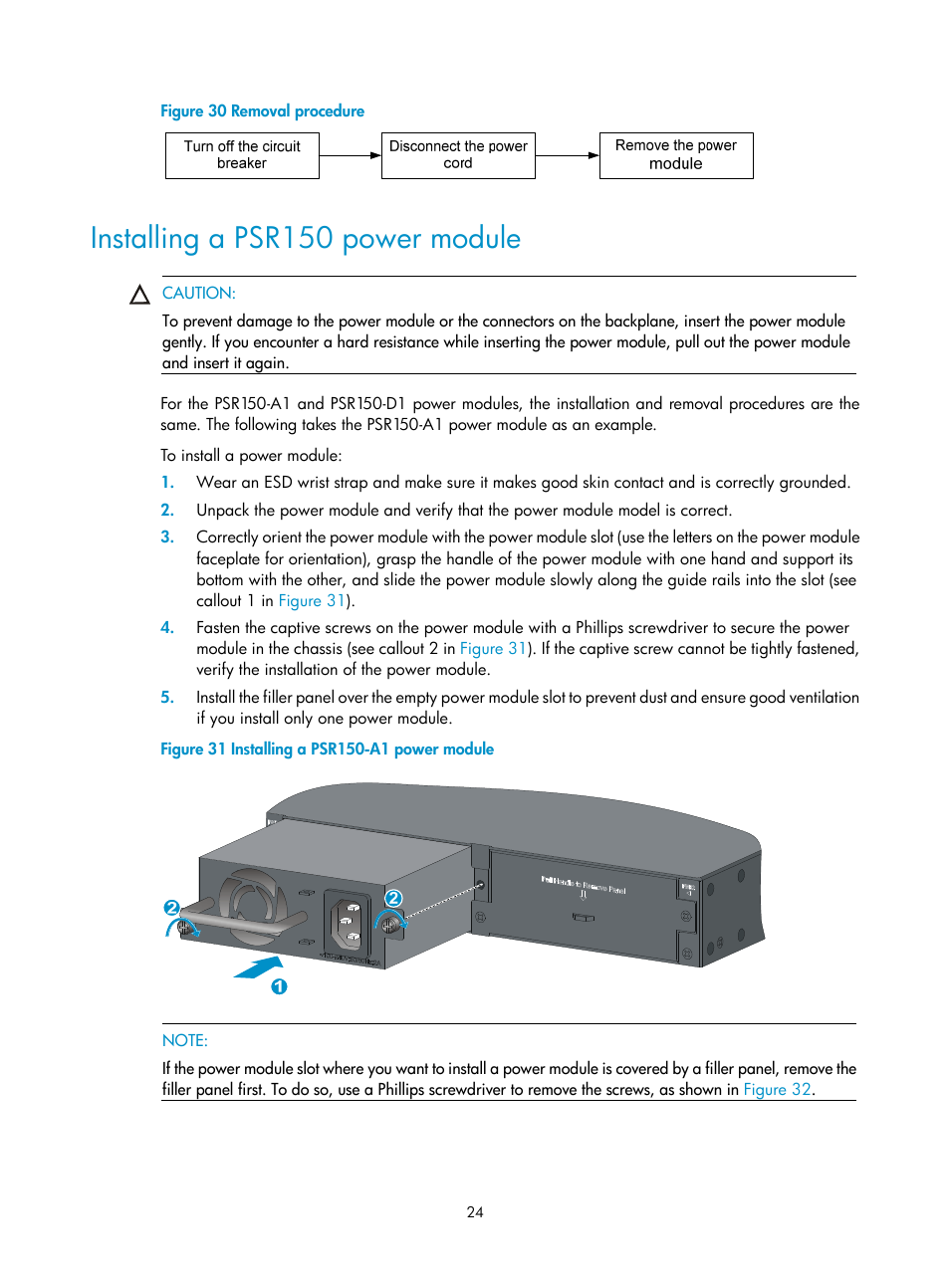 Installing a psr150 power module, Figure 30 | H3C Technologies H3C S5560 Series Switches User Manual | Page 33 / 101