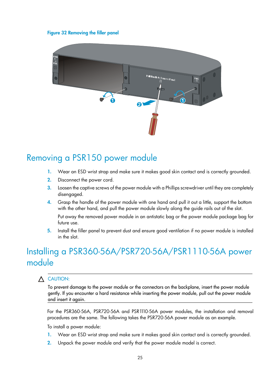 Removing a psr150 power module, Installing/removing a fan tray, Installing a fan tray | Figure 32 | H3C Technologies H3C S5560 Series Switches User Manual | Page 34 / 101